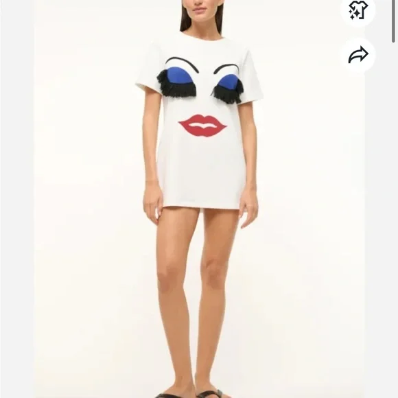 STAUD White Dress with Blue and Red Face Design - Picture 2 of 3
